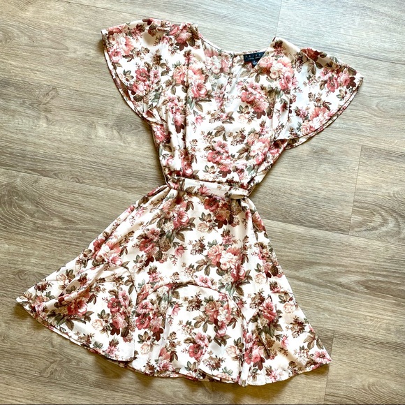 TRIXXI Rust Floral Wrap Dress - Picture 2 of 10